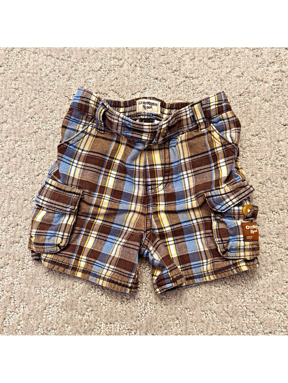 OshKosh B'gosh Boys 18M Plaid Cargo Cotton Pull-On Shorts Pockets